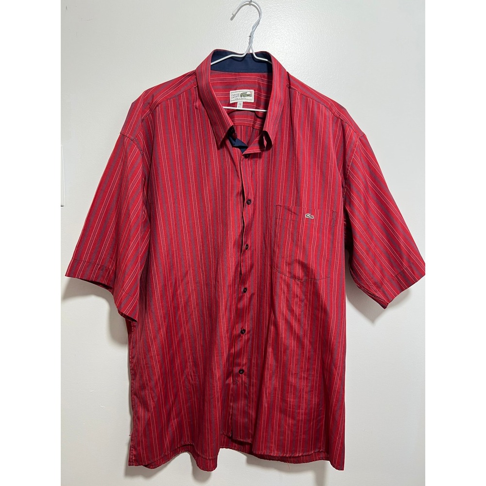 Vintage Chemise Lacoste Mens XXL Red Striped Short Sleeve Button Down Shirt - Picture 5 of 15